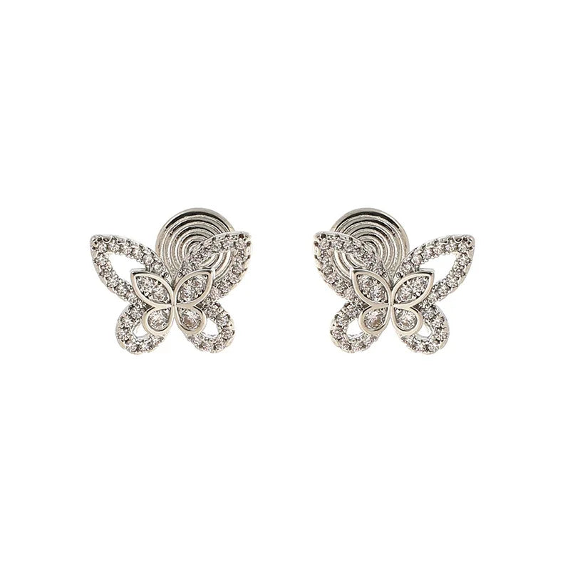 Elegant Double Layer Butterfly Zircon Stud & Clip On No Piercing Korean Style Gift Earrings