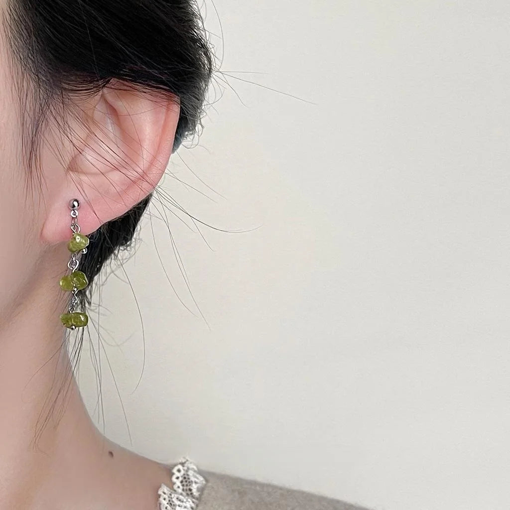 Handmade Forest Style Asymmetric Butterfly Copper Peridot Drop Earrings For Women