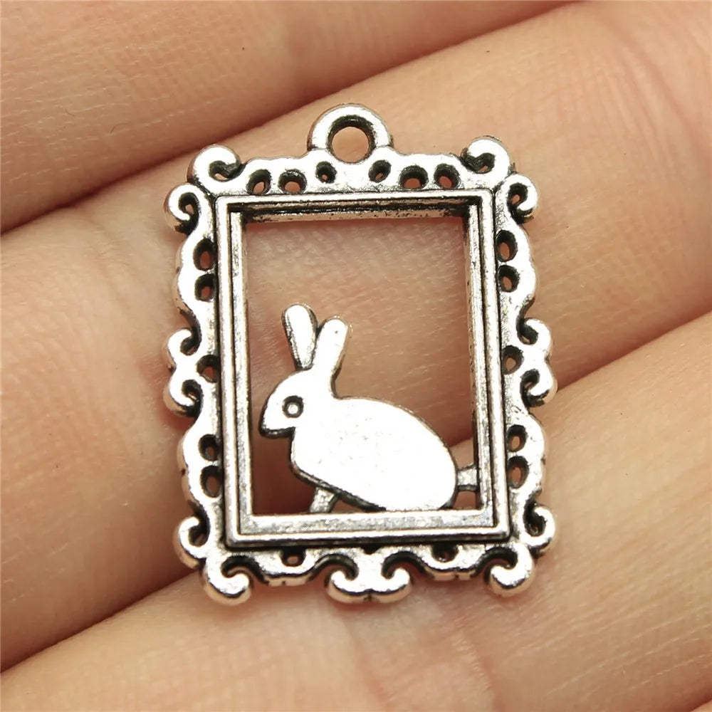 24x17mm 1.5g Multicolor Zinc Alloy Rabbit Photo Frame Charm Pendant for DIY Necklace Bracelet Crafts