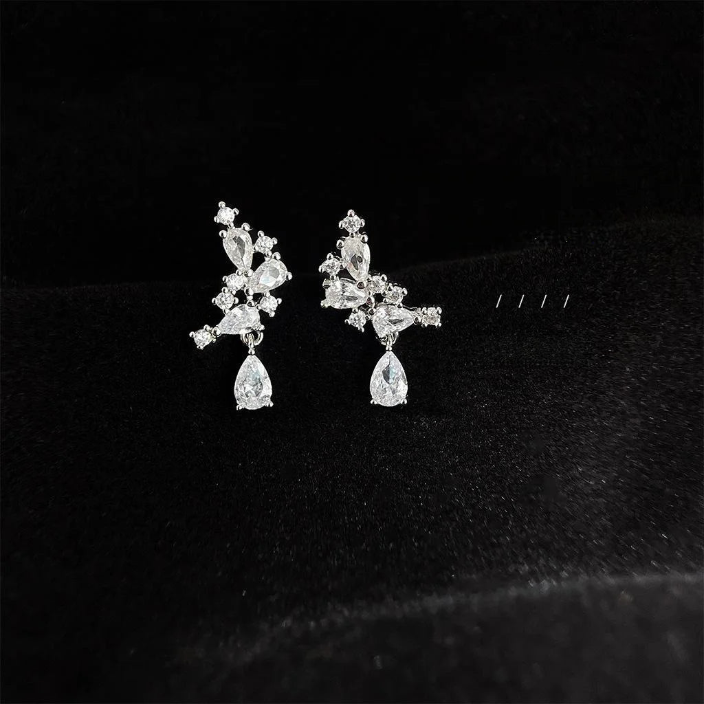 Trendy Geometric Teardrop Micro Pave Zircon Copper Stud Earrings For Women