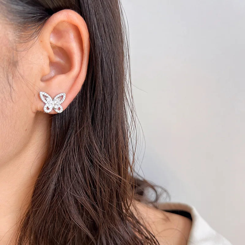 Elegant Double Layer Butterfly Zircon Stud & Clip On No Piercing Korean Style Gift Earrings