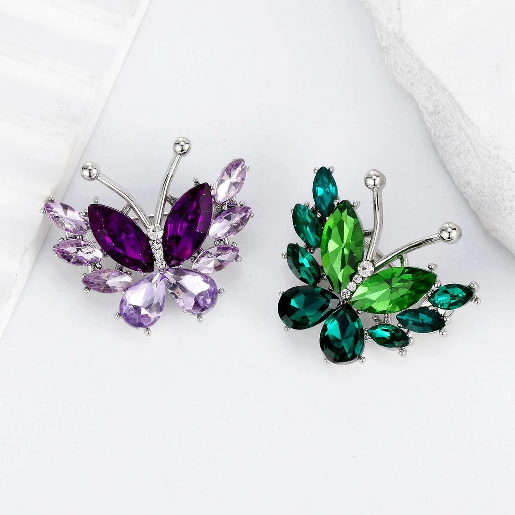 Elegant Purple Crystal Butterfly Brooch With Rhinestone Accents, Luxury Lapel Pin Suit Accessory Gift