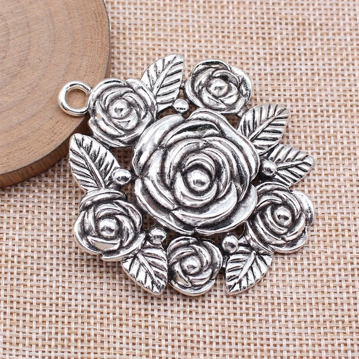 54x62mm 19.1g Antique Silver Zinc Alloy Flower Cluster Charm Pendant for DIY Necklace Jewelry Making