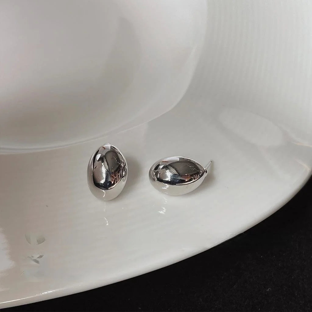 Sweet Cool Silver Plated Copper Waterdrop Stud Earrings Smooth Minimalist Fashion Jewelry