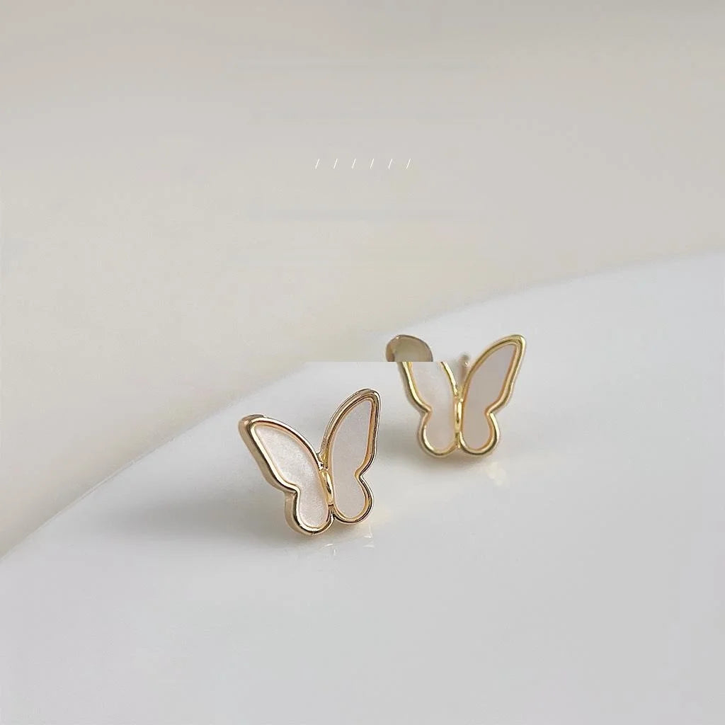 14K Gold Plated Copper Butterfly Stud Earrings Sweet Forest Style Daily Wear Jewelry For Women