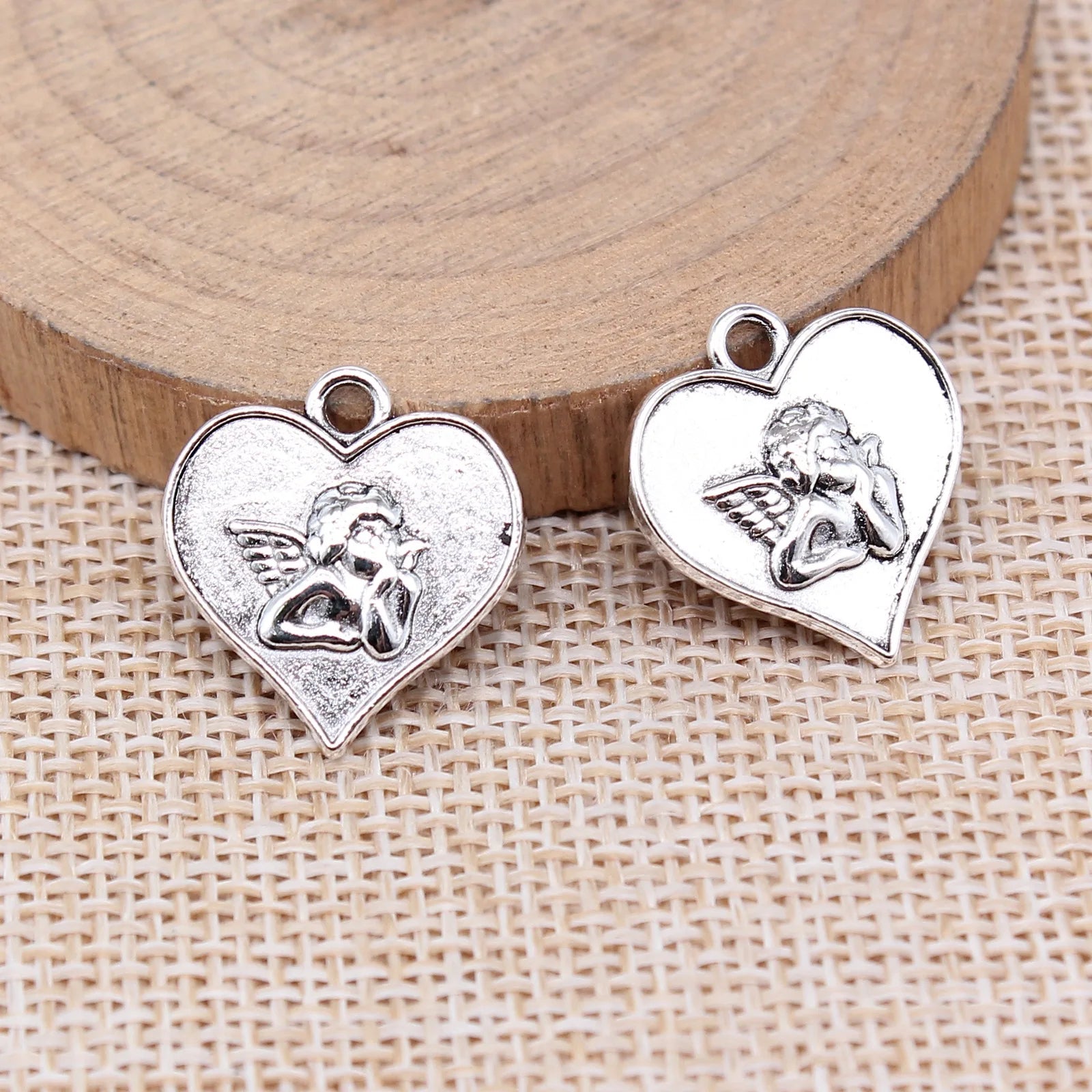 19x17mm 2g Antique Silver Zinc Alloy Cupid Heart Angel Charm Pendant for DIY Jewelry Making