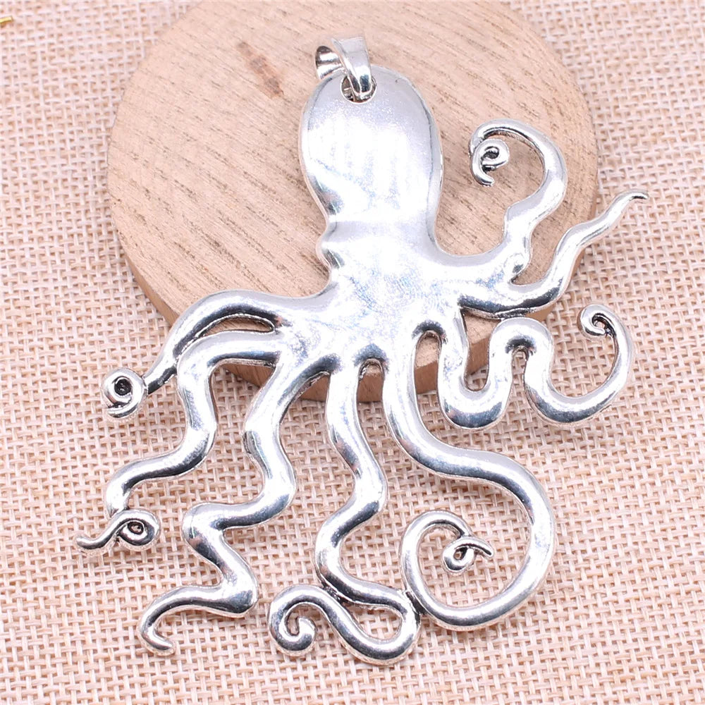 88x86mm 26.1g Antique Silver Zinc Alloy Large Octopus Fish Charm Pendant for DIY Necklace Making
