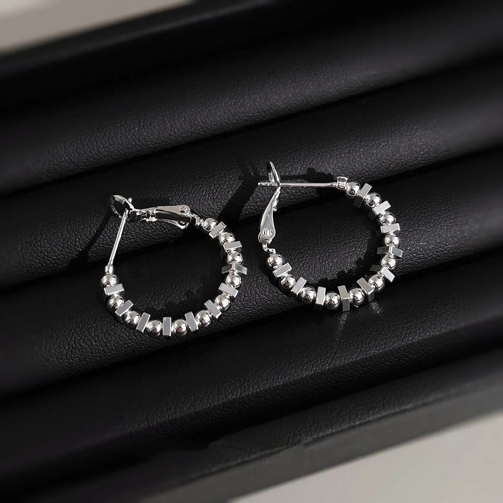 14K Plated Copper Geometric Hoop Earrings, Premium Silver Tone Fashion Commuter Jewelry