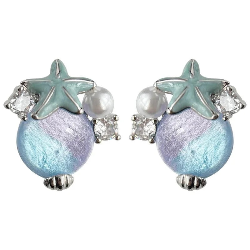 Personalized Designer Micro Pave Zircon Starfish Resin Copper Stud Earrings Vacation Style