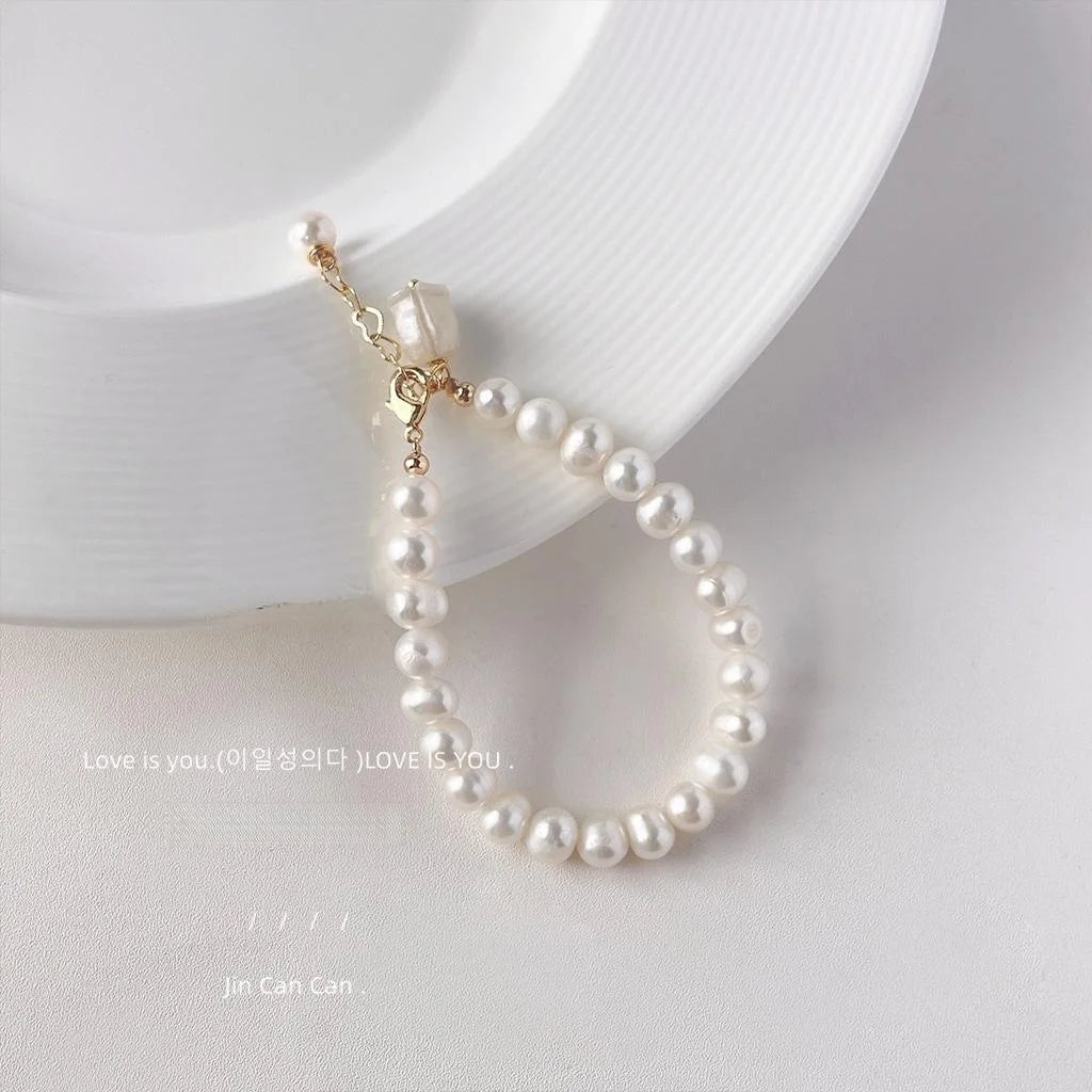 French Light Luxury Handmade Freshwater Pearl Floral Circle Bracelet For Women