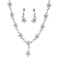 Luxury Floral Zircon Jewelry Set Elegant Silver Tone Necklace Earrings For Wedding Party Banquet Gift
