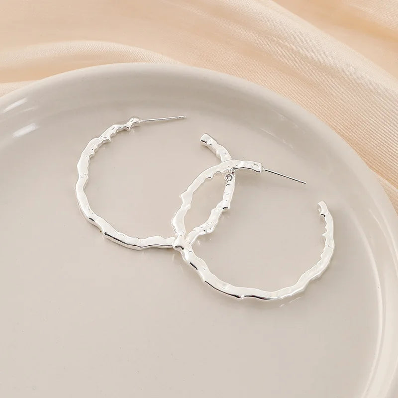 Elegant Silver Alloy Irregular Round Hoop Spiral Disc Stud & Clip On No Piercing Statement Earrings