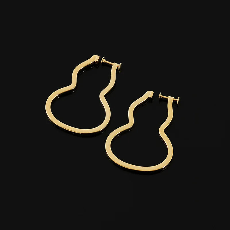 Elegant Hollow Gourd Hoop Alloy Stud & Clip On No Piercing Screw Back Women's Fashion Earrings