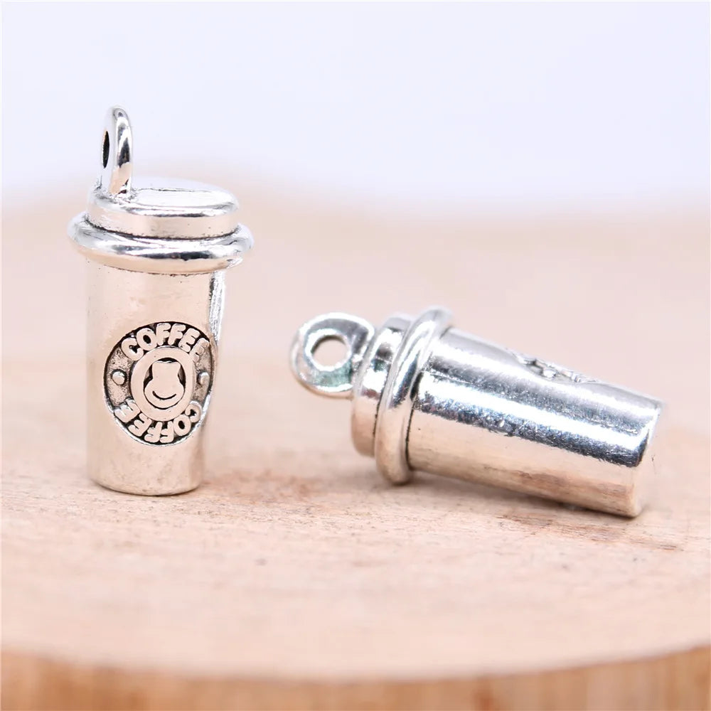 21x10mm 5.11g Antique Silver Zinc Alloy 3D Coffee Cup Charm Pendant for DIY Jewelry Making