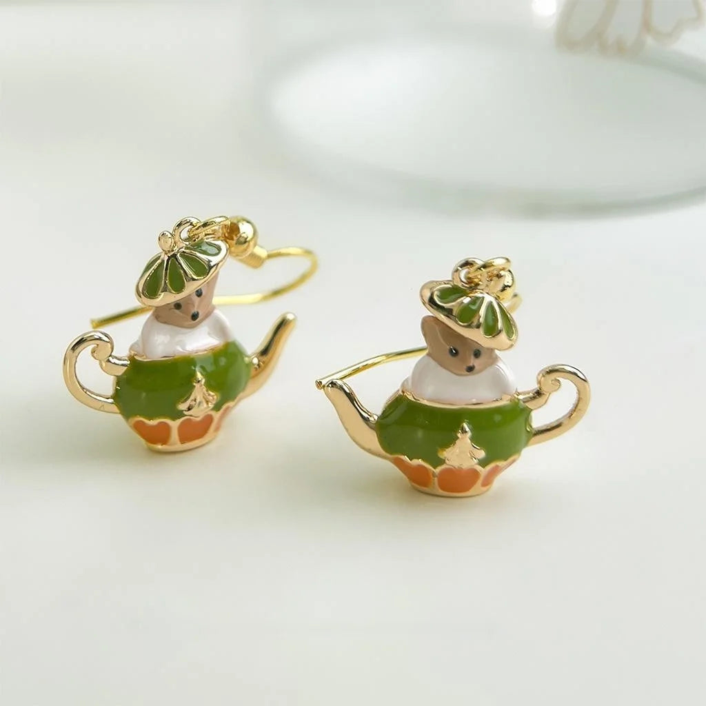 Cute Enamel Painted Squirrel Copper Drop Earrings Forest Style Designer Animal Jewelry