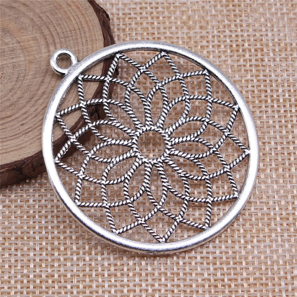 49x49mm 6.6g Multicolor Zinc Alloy Round Flower of Life Charm Pendant for DIY Jewelry Making