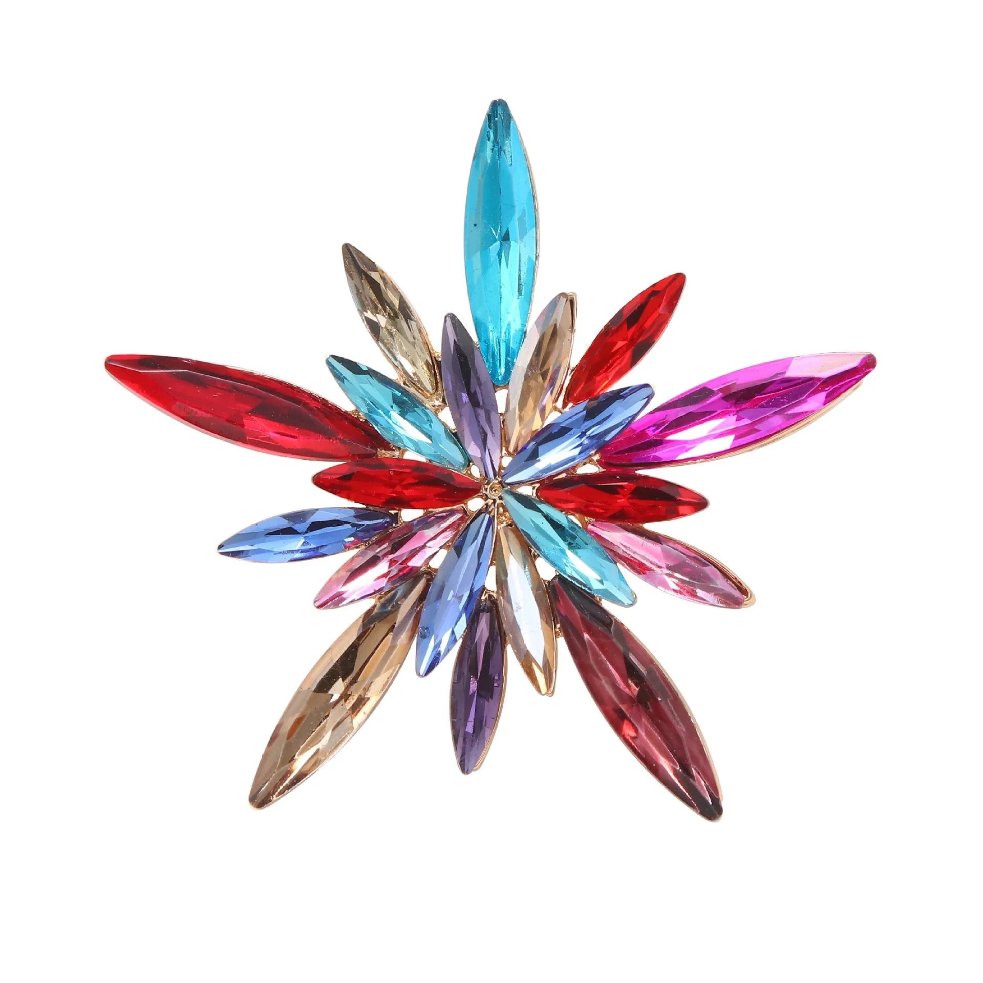 Elegant Blue Rhinestone Star Snowflake Flower Brooch, Alloy Crystal Lapel Pin Corsage Suit Accessory Gift
