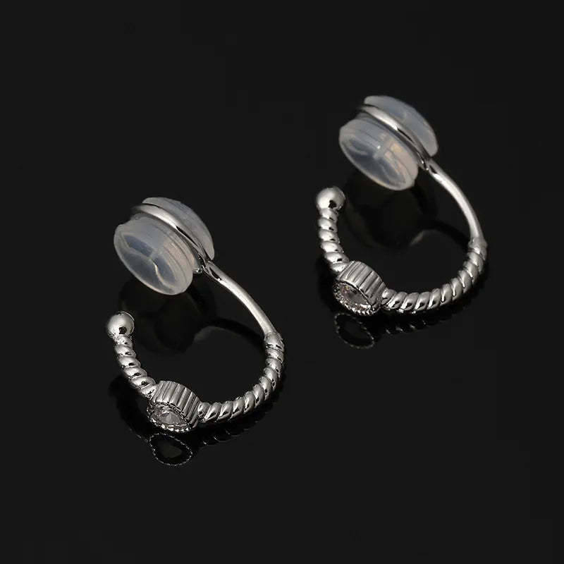 Elegant Zircon Heart Hoop Alloy Silicone Stud & Clip On No Piercing Small Ear Cuff Earrings