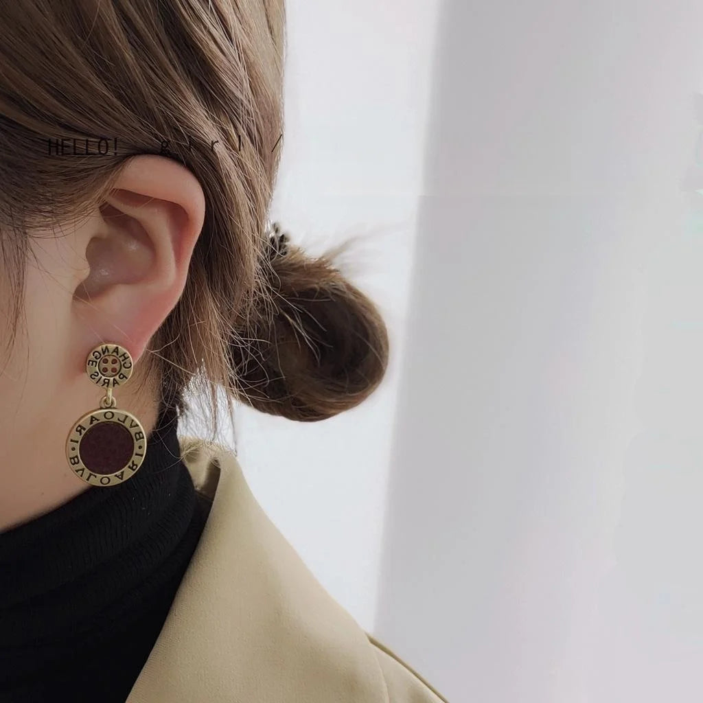 Vintage Alloy Geometric Round Drop Earrings Distressed Niche Fashion Jewelry