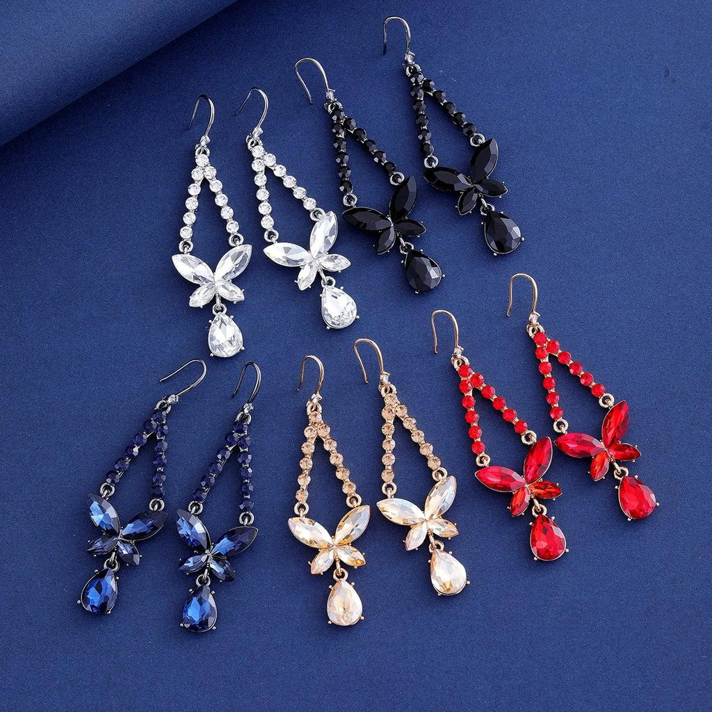 Luxury Red Zircon Bow Tassel Drop Earrings With Butterfly Crystal Pendant For Wedding Party Gift