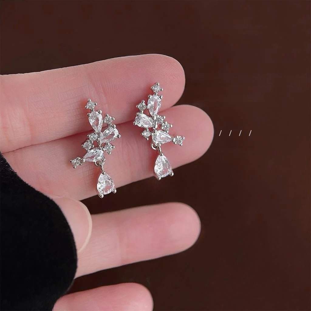 Trendy Geometric Teardrop Micro Pave Zircon Copper Stud Earrings For Women