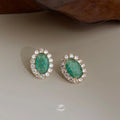 French Light Luxury Oval Zircon Stud Earrings Eco-Friendly Copper Geometric Vintage Court Style