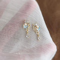 Forest Style Copper Pearl Zircon Butterfly Flower Drop Earrings For Women