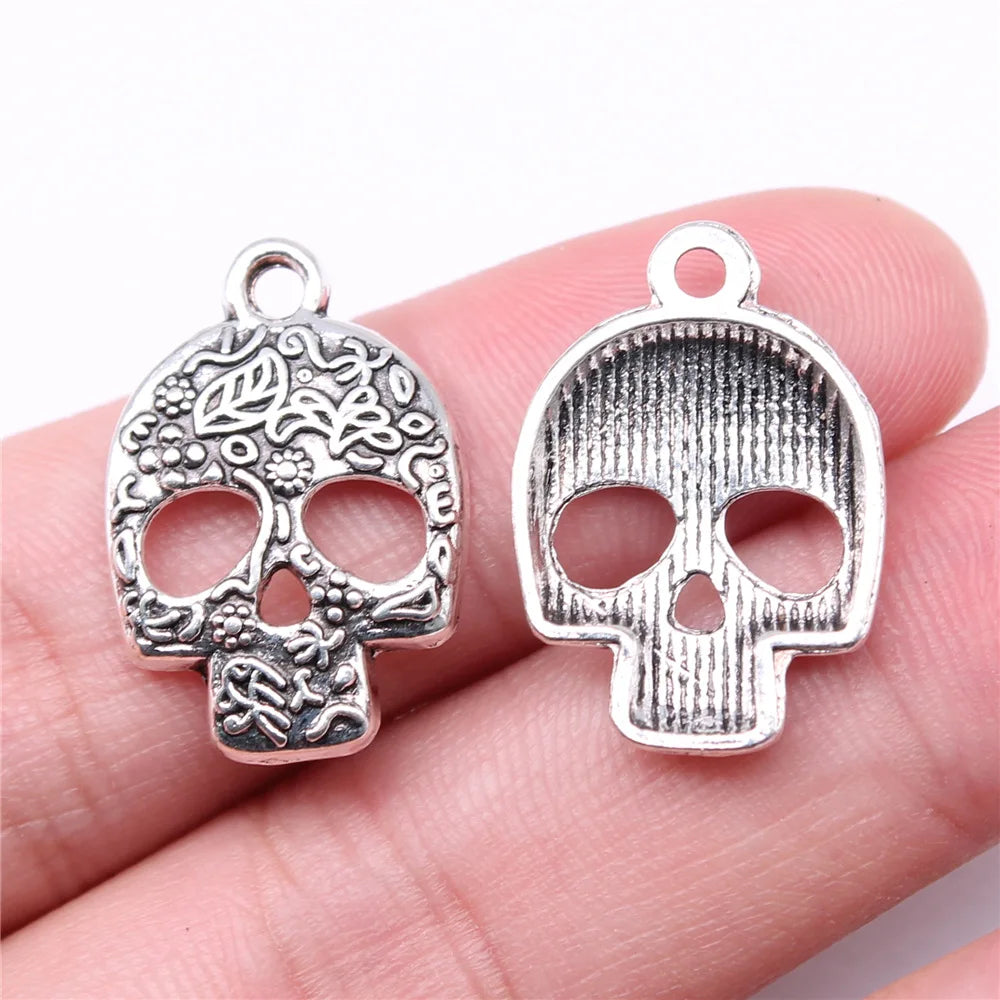 24x16mm 1.7g Antique Silver Zinc Alloy Skull Charm Pendant for DIY Necklace Bracelet Jewelry Making