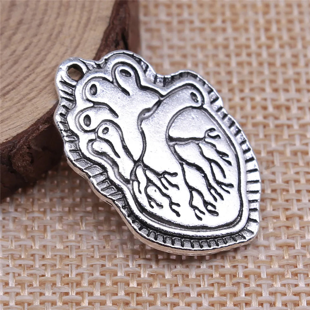 29x20mm 5g Antique Silver Zinc Alloy Heart Charm Pendant for Anatomy Theme DIY Jewelry Making