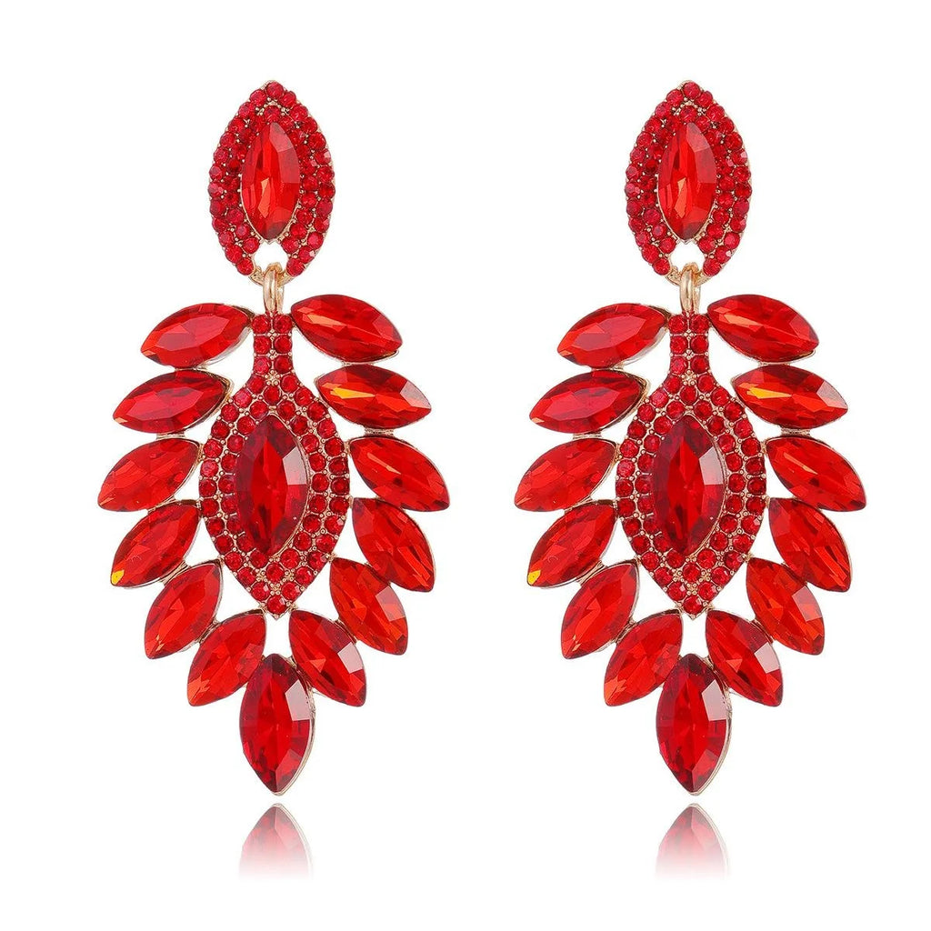 Luxury Green Crystal Rhinestone Leaf Chandelier Earrings For Women, Elegant Alloy Drop Jewelry For Wedding Party