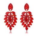 Luxury Green Crystal Rhinestone Leaf Chandelier Earrings For Women, Elegant Alloy Drop Jewelry For Wedding Party