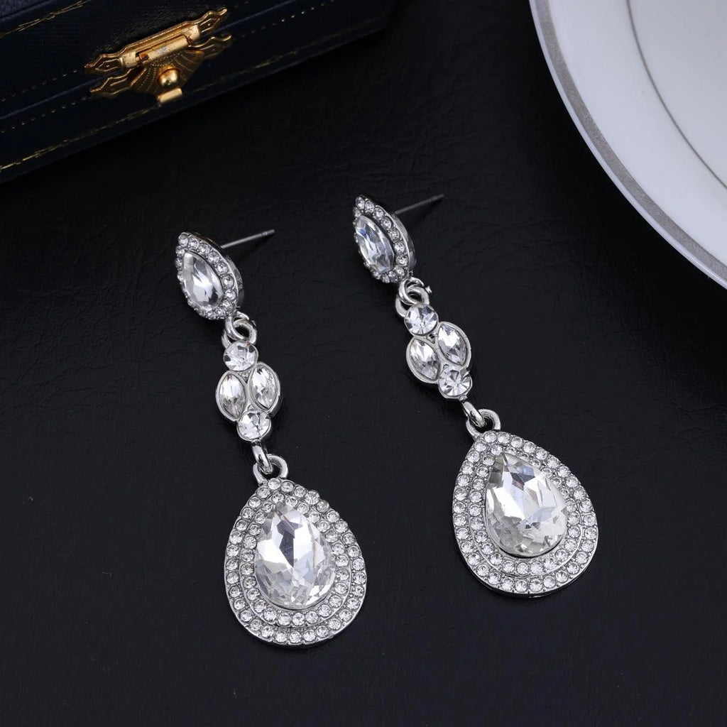 Luxury Bridal Teardrop Crystal Rhinestone Long Dangle Earrings For Wedding Party Banquet Gift
