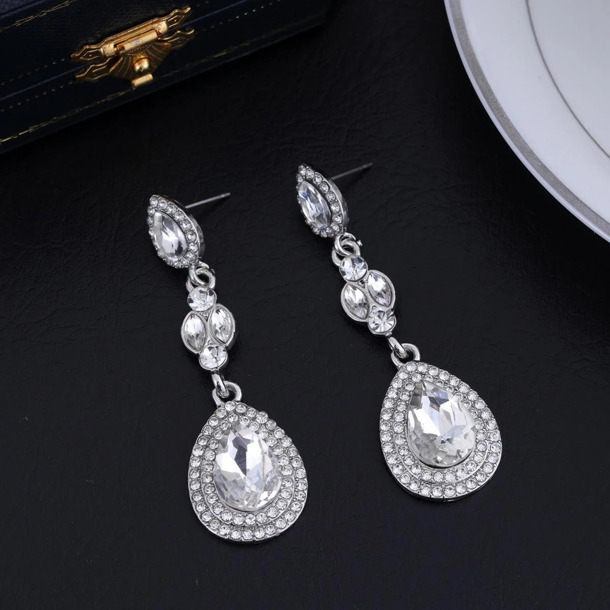 Luxury Bridal Teardrop Crystal Rhinestone Long Dangle Earrings For Wedding Party Banquet Gift