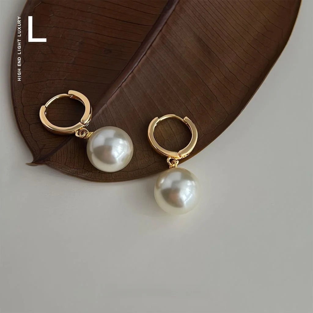 Luxury Geometric Round Glass Pearl Copper Drop Earrings For Women Office Fashion Jewelry