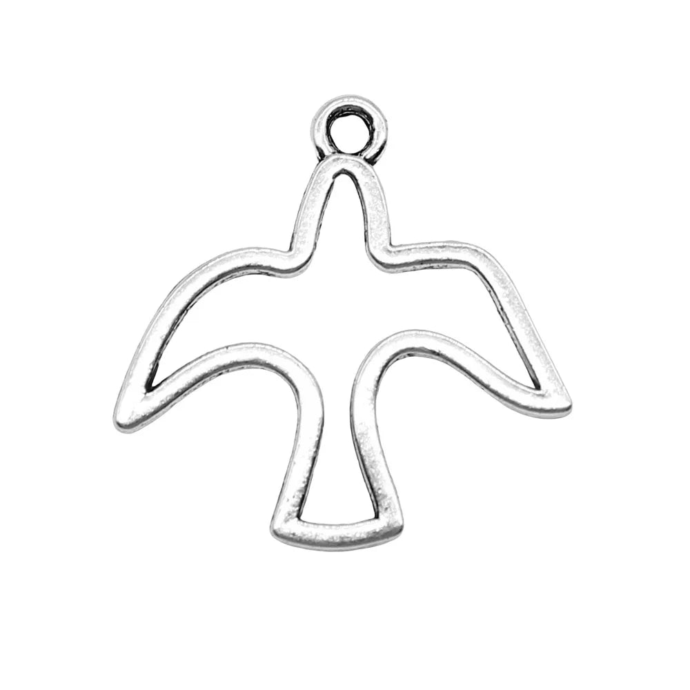 28x28mm 1.8g Antique Silver Zinc Alloy Hollow Bird Charm Pendant for Necklace Bracelet DIY Making