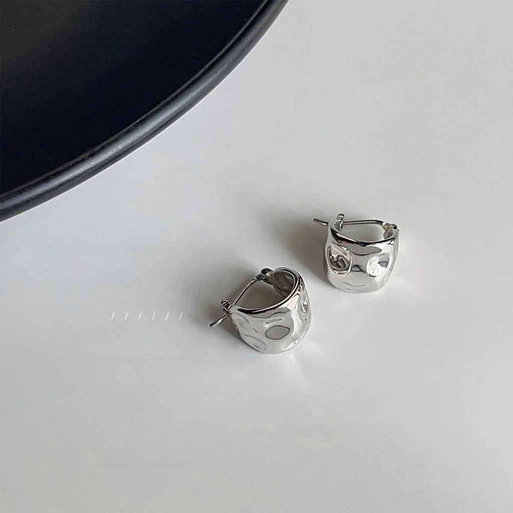Sweet Cool Irregular Concave Convex Geometric Copper Stud Earrings For Women