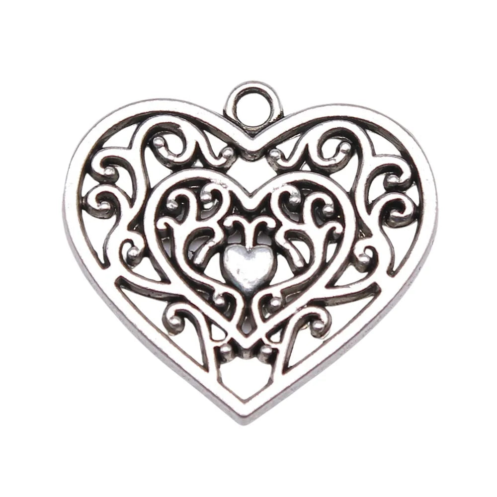 30x27mm 5.6g Zinc Alloy Filigree Hollow Heart Charm Pendant for DIY Necklace Bracelet Jewelry Making