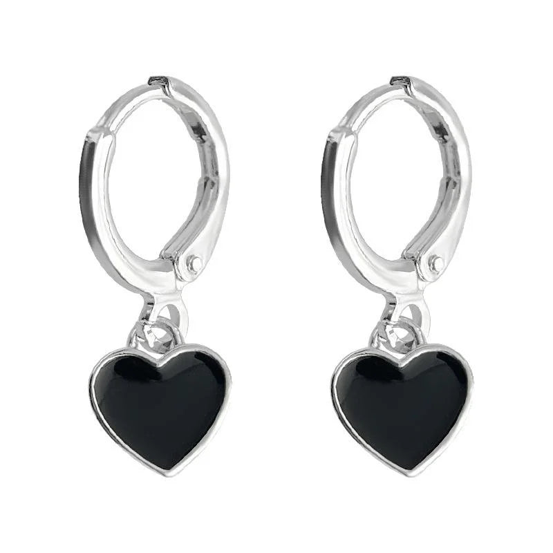 Sweet Cool Black Enamel Heart Copper Drop Earrings Minimalist Versatile Daily Jewelry