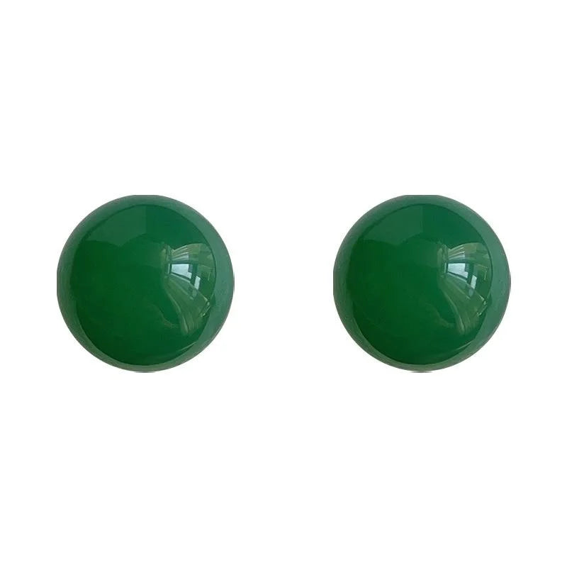 Natural Green Agate Round Ball Stud Earrings New Chinese Vintage Palace Style Jewelry