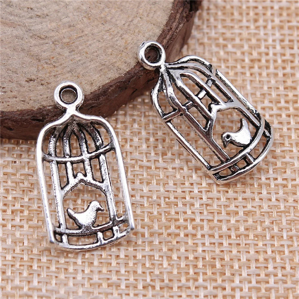 26x14mm 1.3g Antique Silver Zinc Alloy Birdcage Bird Charm Pendant for DIY Necklace Bracelet Making