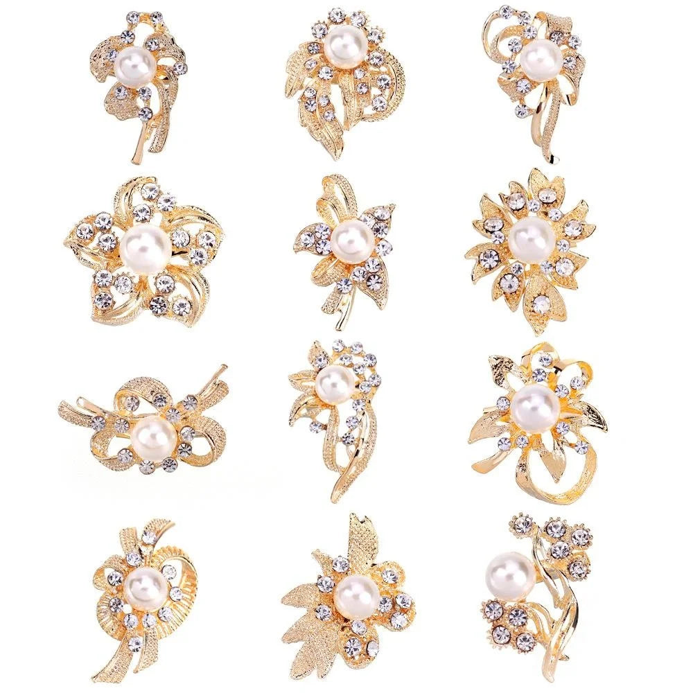 Elegant Korean Style Pearl Rhinestone Floral Brooch, Silver Alloy Lapel Pin Corsage Suit Accessory Gift