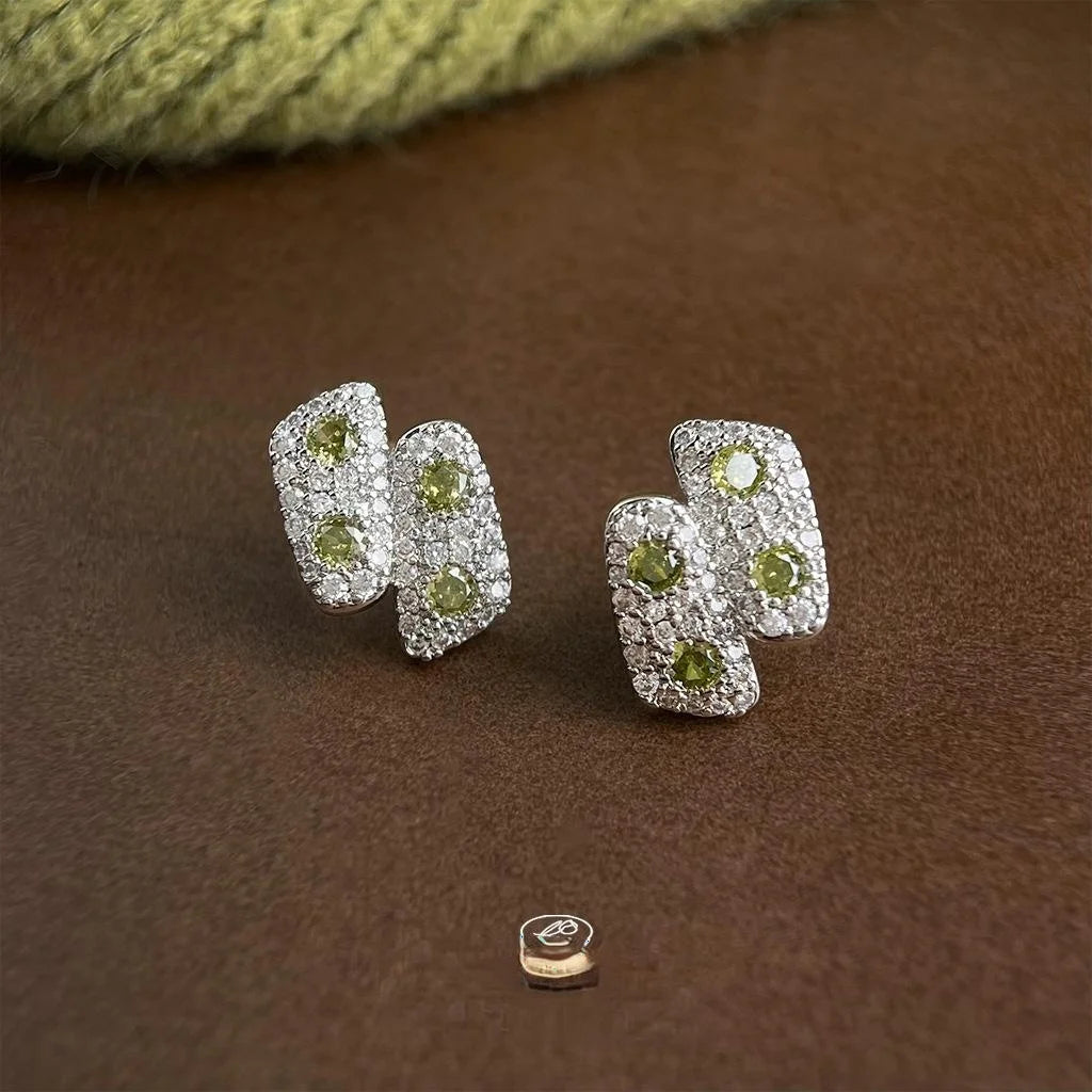 Sparkling Micro Pave Zircon Geometric Stud Earrings With Silver Plated Pins Luxury Style
