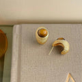 Vintage 14K Plated Copper Natural Tiger Eye Teardrop Geometric Drop Earrings