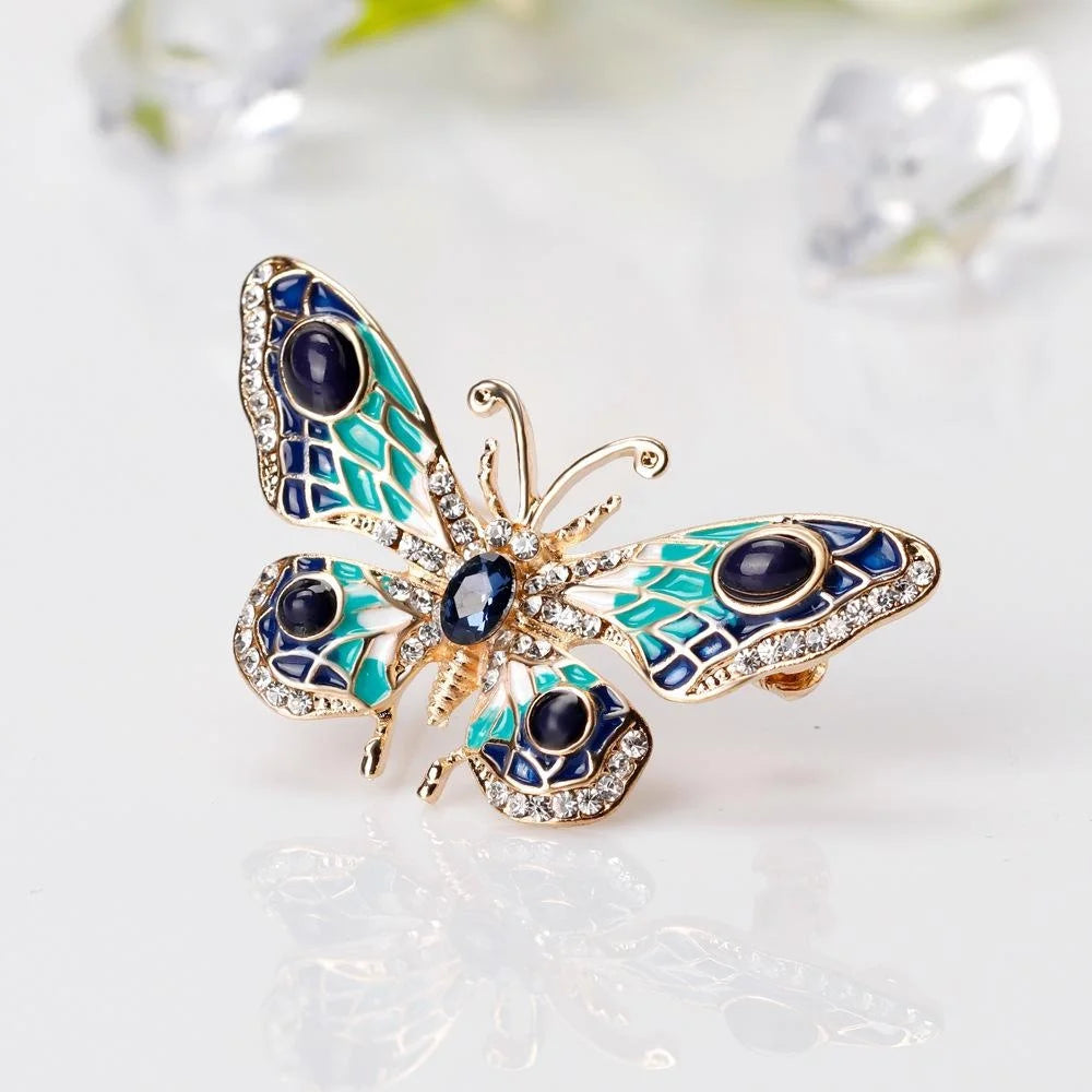Elegant Colorful Enamel Butterfly Brooch With Rhinestone Zircon Wings, Luxury Lapel Pin Suit Accessory Gift