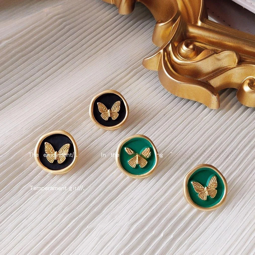 Summer Butterfly Copper Stud Earrings Silver Plated Pin Korean Sweet Style Jewelry