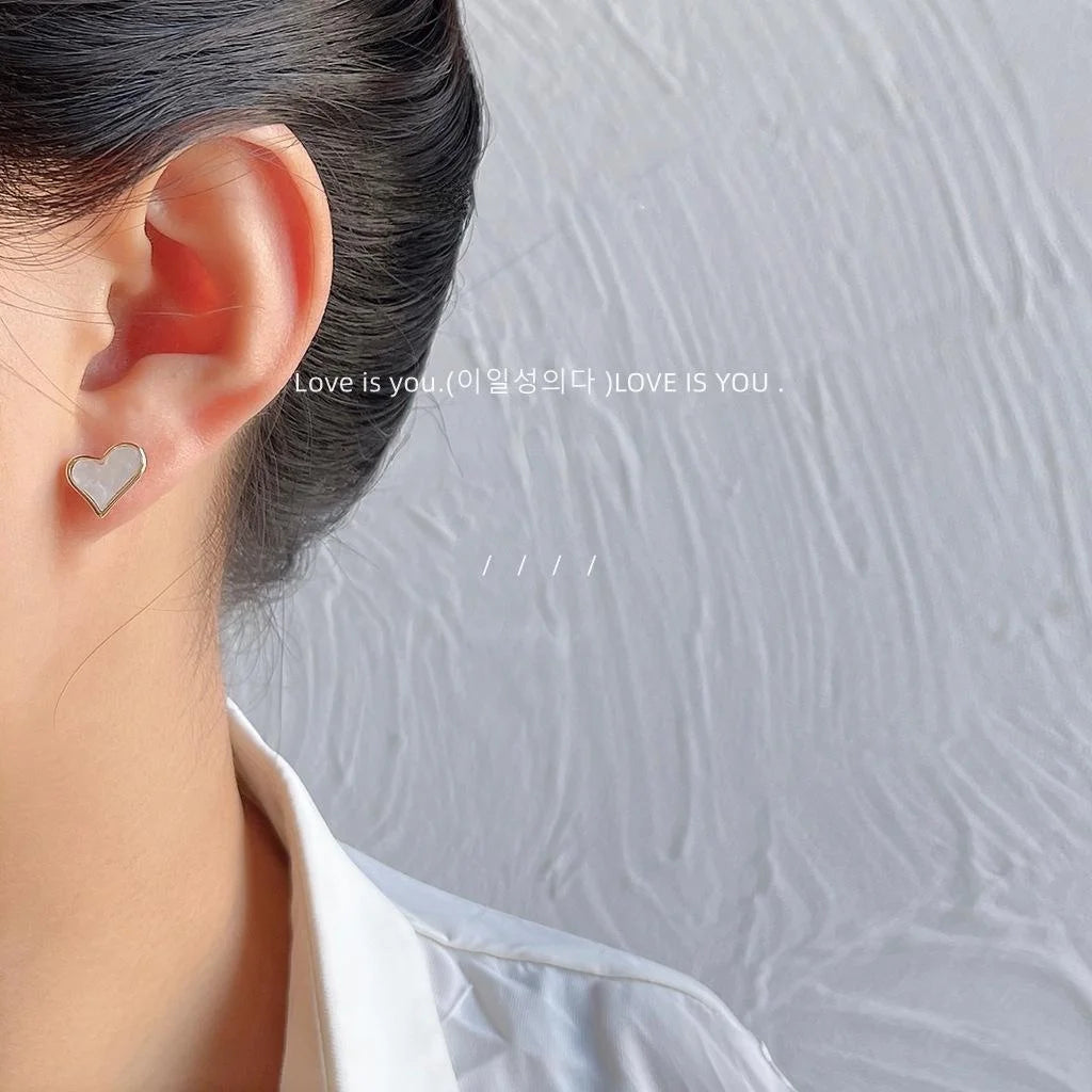 14K Plated Copper Micro Pave Zircon Asymmetric Heart Bow Stud Earrings Sweet Jewelry