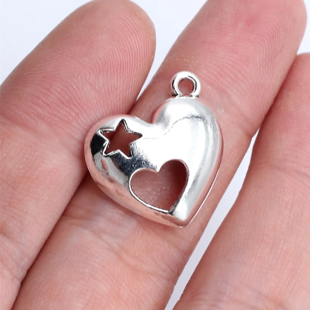 21x19mm 1.8g Antique Silver Zinc Alloy Star Heart Charm Pendant for DIY Necklace Bracelet Making