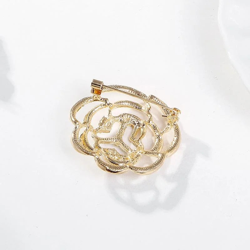 Elegant Rhinestone Alloy Women's Federation Emblem Flower Brooch Lapel Pin Corsage Suit Accessory Gift