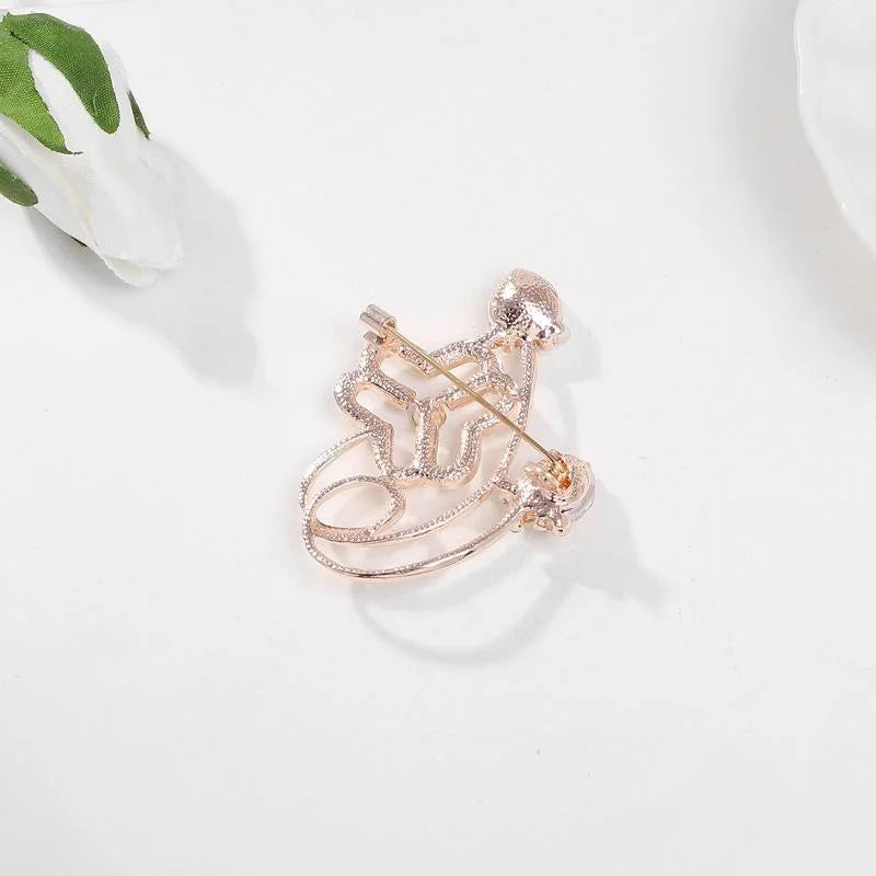 Elegant Rhinestone Flower Women's Federation Logo Brooch, Rose Gold Alloy Lapel Pin Suit Accessory Gift