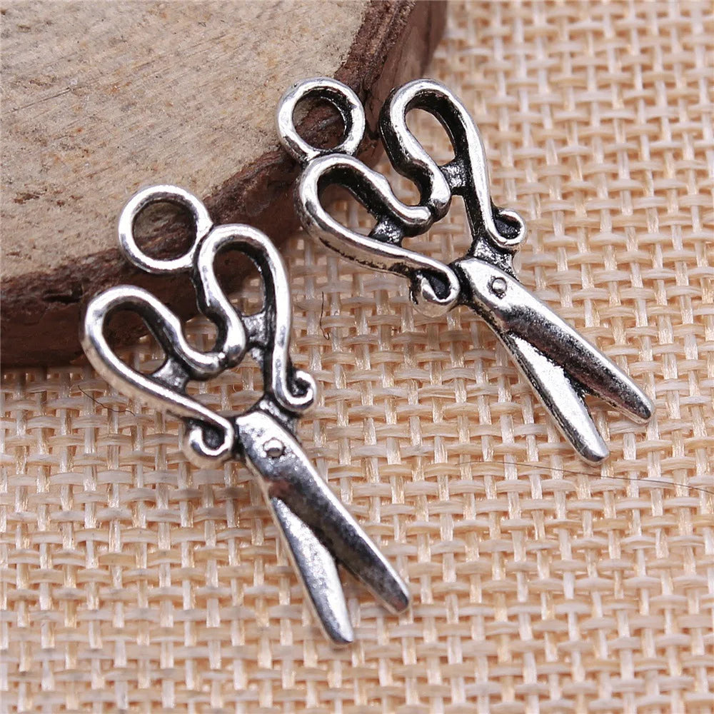 27x12mm 1.3g Antique Silver Zinc Alloy Scissors Charm Pendant for DIY Bracelet Necklace Jewelry